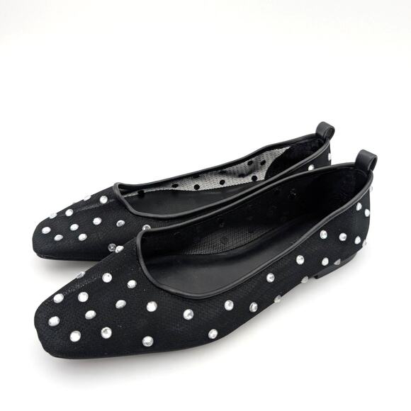 Open Edit Lennox Rhinestone Modern Mesh Flat Women's Black Size US7M EU38 - Picture 1 of 12